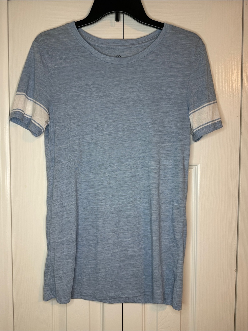Zine Clothing Light Blue Short Sleeve Tee with White Stripe Cuffs